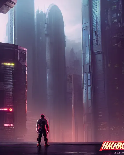 Image similar to cyberpunk scifi movie scene of the hulk, cinematic, artstation, matt painting, very detailed, maximalism, ambient occlusion, volumetric light, atmospheric haze, unreal engine, hyper realism, realistic shading, cinematic composition, realistic render, octane render, detailed textures, photorealistic, wide shot