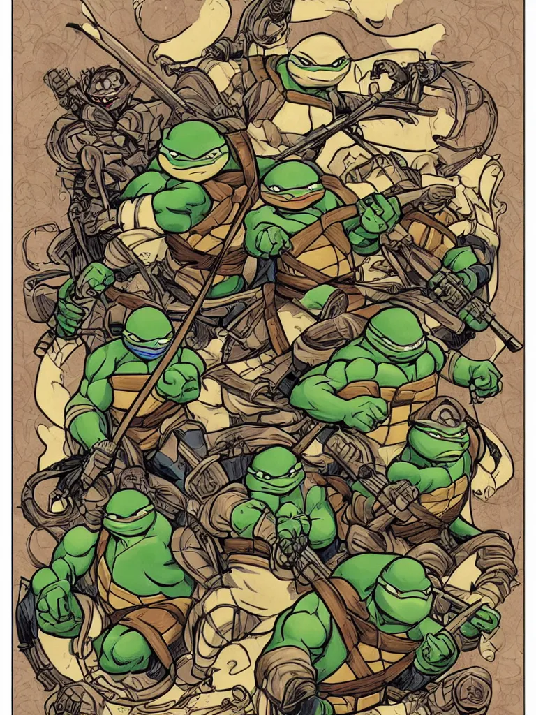 Image similar to art nouveau teenage mutant Ninja turtles