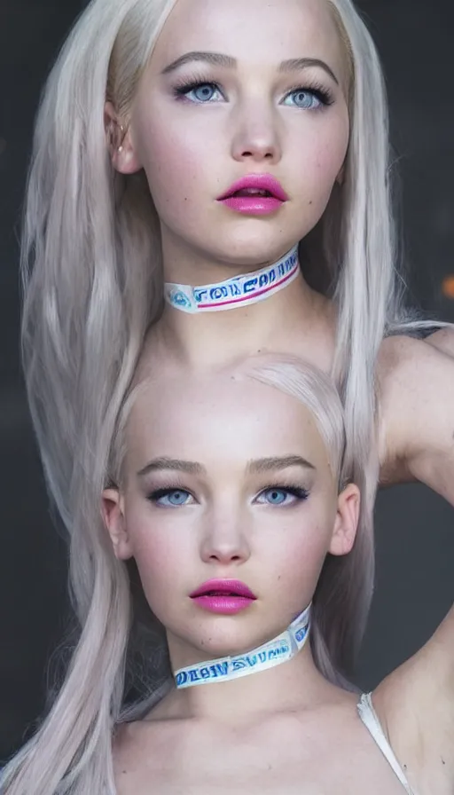 Image similar to a young woman who is a mix of dove cameron and madison beer and milla jovovich and jennifer lawrence and bella poarch and arianna grande stars as leeloo in the 2 0 2 4 remake of the 5 th element, wearing only white medical tape, cinematic still, promotional photo, 8 k hdr, dramatic pose