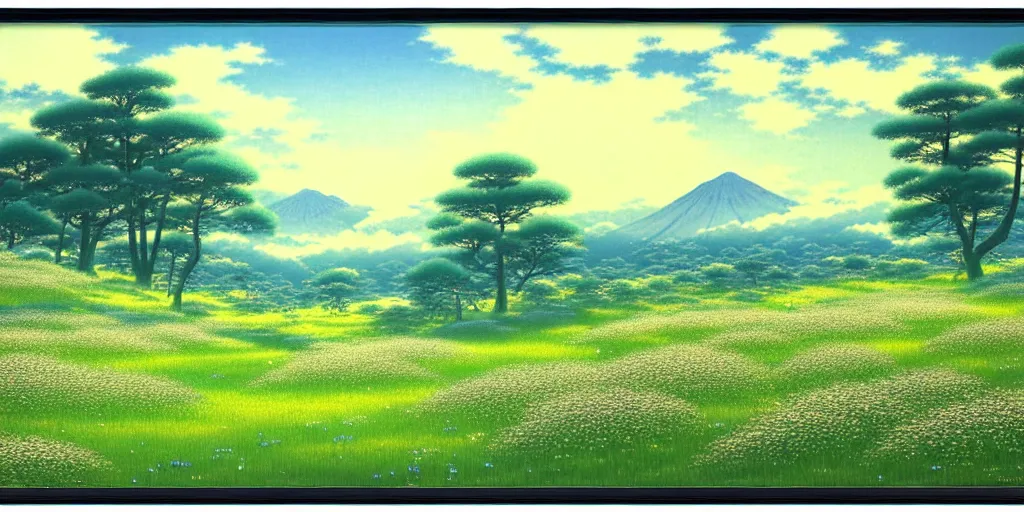 Image similar to a peaceful meadow, manga panel, hitoshi ashinano, fantasy