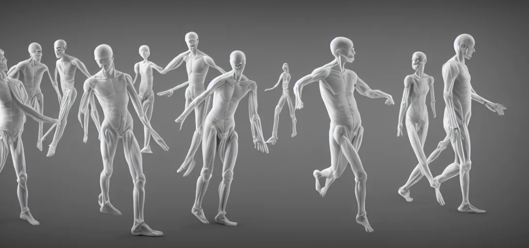 Prompt: multiple interacting human figures, real anatomy, daz, occlusion, high contrast, very long soft shadows, on white