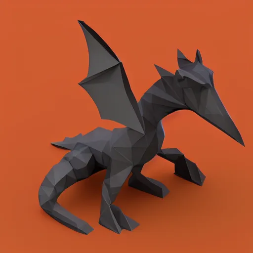 Prompt: isometric low - poly dragon