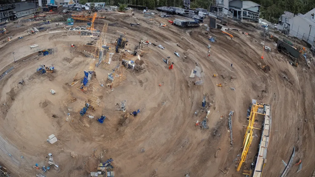 Image similar to Construction workers building the solar system. Extreme wide angle shot from space