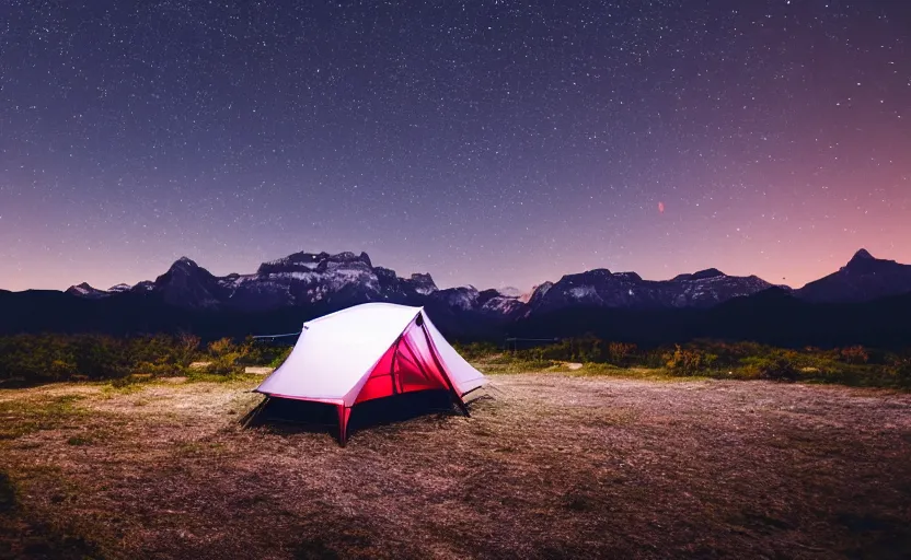 Image similar to night photography of a tent with mountains in the background