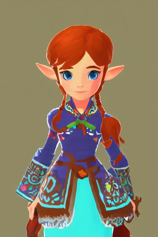 Prompt: an in game portrait of madeline from celeste in the legend of zelda breath of the wild, breath of the wild art style.
