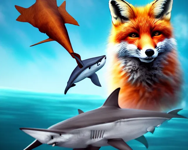 Prompt: a portrait of a fox with a shark in its mouth, cinematic, 8 k, raytracing, fantasy artwork, detailed, realistic