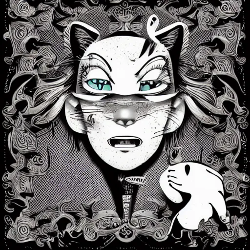 Image similar to grunge cartoon vector sketch of a human mixed with a cat by - michael karcz, loony toons style, horror theme, detailed, elegant, intricate