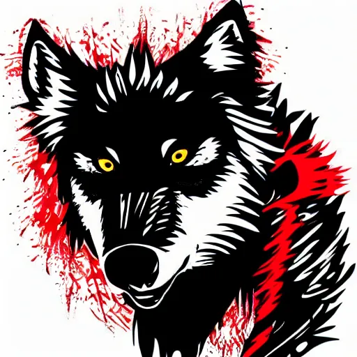 Image similar to vector illustration of a cyber wolf with a mohawk graffiti, red and black, punk, spray smudge, masterpiece, banksy