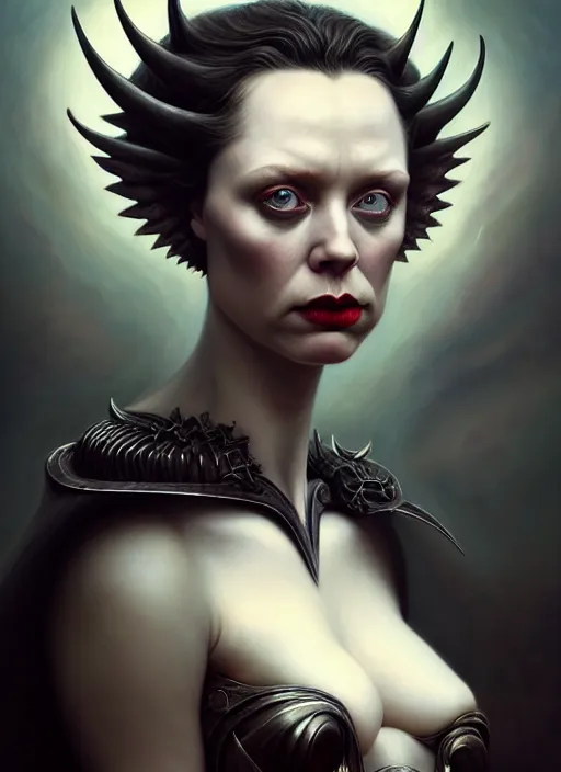 Prompt: gwendoline christie as an devil, aesthetic, fine art, intricate, elegant, highly detailed, realistic hair, centered, digital painting, art station, conceptual art, soft, sharp focus, illustration, artwork, artgerm, tomasz alen kopera, peter mohrbacher, donato giancola, wlop, boris vallejo