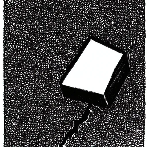 Image similar to a drawing of a black cube floating over the ocean in the style of Marco Tirelli