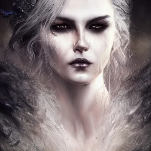 Image similar to kerli koiv viking hair, darkwave, darksynth character portrait, sharp, digital matte painting, art by luis royo, greg rutkowski, wlop, dramatic lighting, trending on artstation