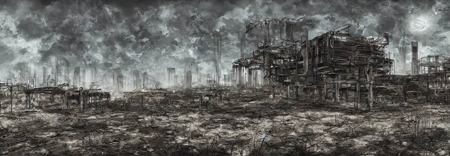 Image similar to lost complex in the wastelands, digital art,
