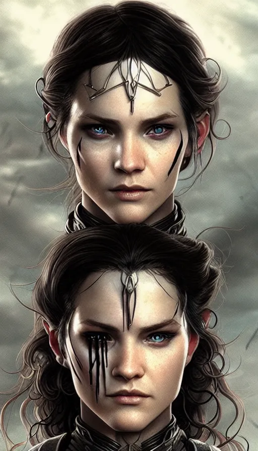 Image similar to furious gorgeous woman, lord of the rings, cyberpunk, posessed, star wars, matrix, fibonacci, sweat drops, insane, intricate, highly detailed, digital painting, artstation, concept art, smooth, sharp focus, illustration, Unreal Engine 5, 8K, art by artgerm and greg rutkowski and alphonse mucha