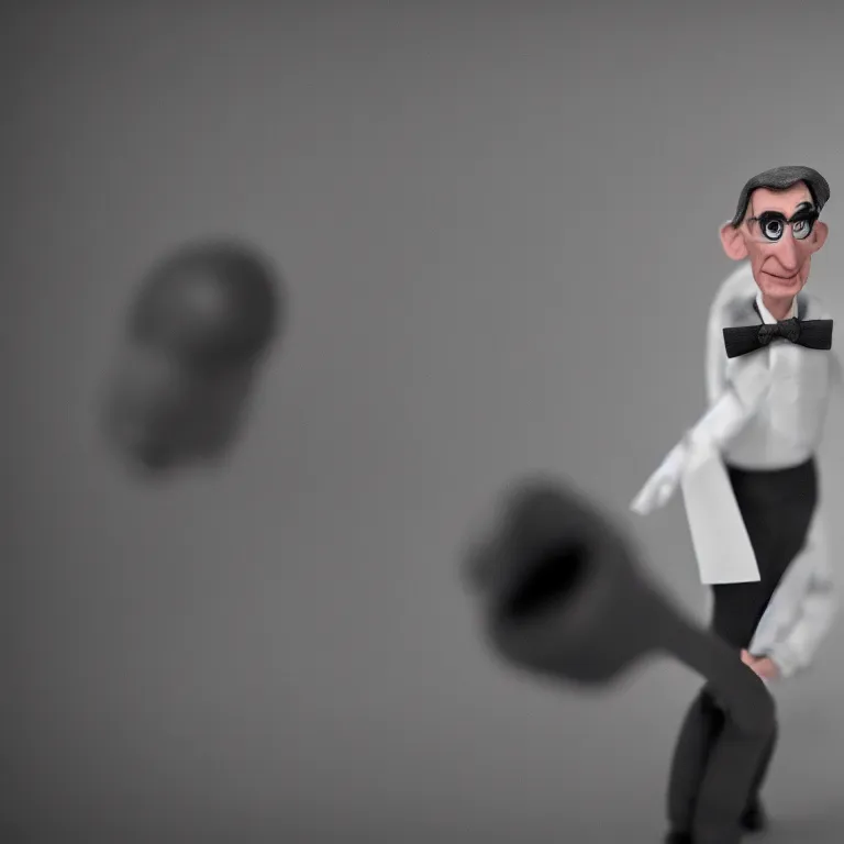 Image similar to a cinematic film still of a claymation stop motion film starring bill nye, shallow depth of field, 8 0 mm, f 1. 8