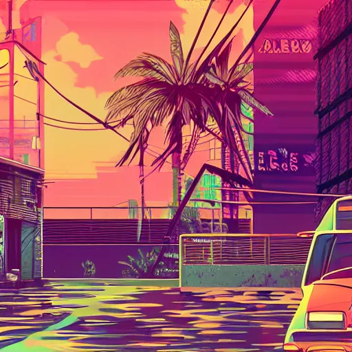 Prompt: chill lofi background, retrowave, hyper detailed, hq