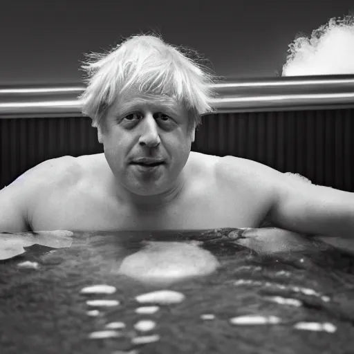 Image similar to boris johnson in a bathtub full of beans, sharp focus, hyper realistic, sony 5 0 mm lens