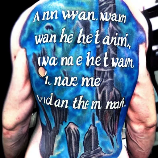 Image similar to tattoo with crooked handwritten font, blue, quote : a man never steps in the same river twice for that is not the same river and he is not the same man, heraclitus quote, color restoration