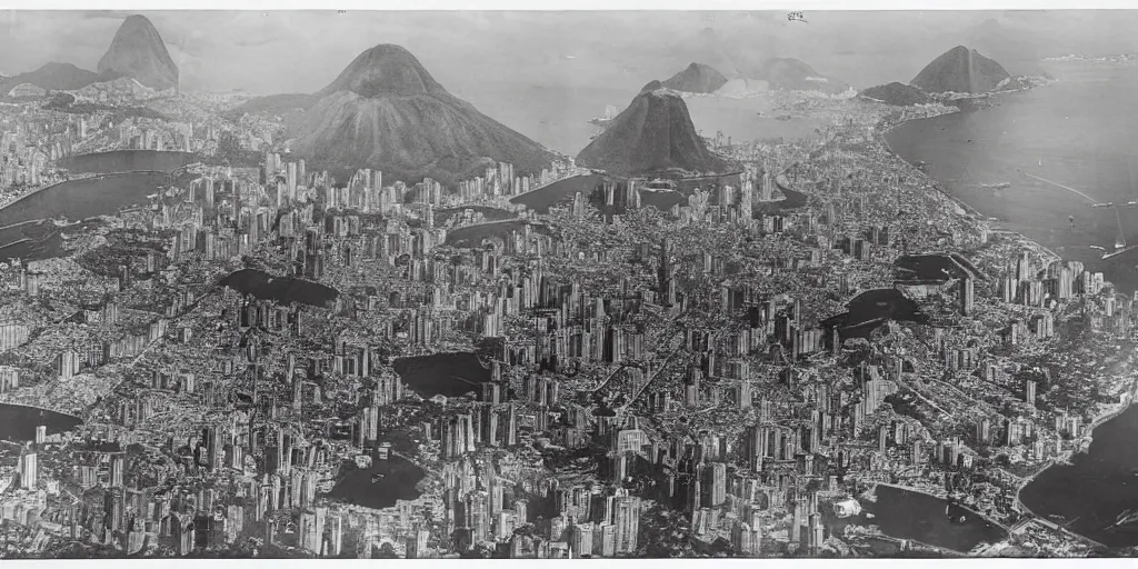 Image similar to the bombing of rio de janeiro ( 1 9 3 0 ), historical photograph, highly detailed, 4 k, real, aerial bombing