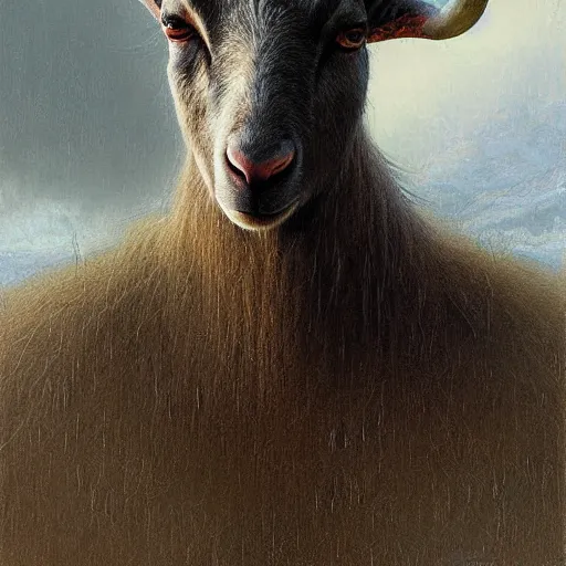 Image similar to vladimir putin, anthropomorphic goat with putin face, hybrid, macabre, horror, by donato giancola and greg rutkowski and wayne barlow and zdzisław beksinski, digital art