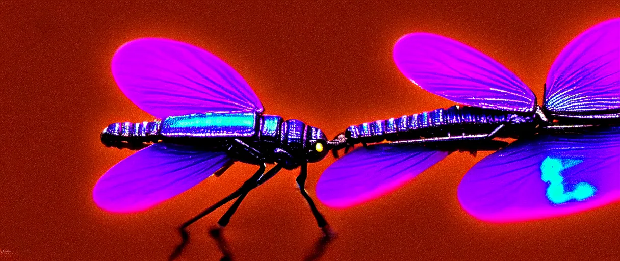 Prompt: high quality photo glowy iridescent mutant fly! jeweled very beautiful! highly detailed digital art david ligare elson peter cinematic purple neon lighting high quality low angle hd 8k sharp shallow depth of field