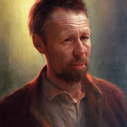 Image similar to portrait of a latvian man ( 4 0 ) from latvia in 2 0 2 1, an oil painting by ross tran and thomas kincade