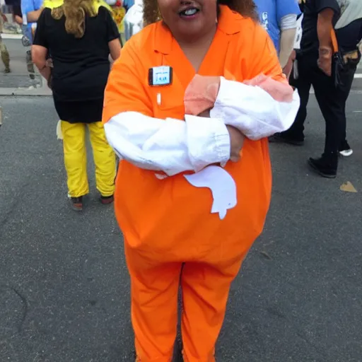 Image similar to chick dressed as an inmate