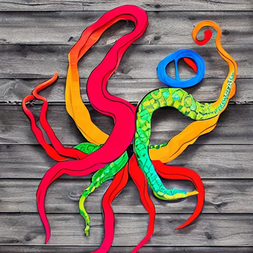 Image similar to cardboard cutout of tentacles, cut out of colored corrugated cardboard, realistic, cardboard cutout, flat, hyperrealistic photography