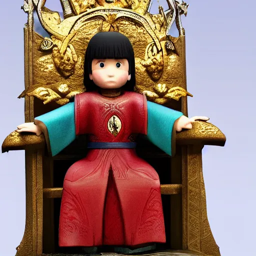 Prompt: on the throne sits a 7 - year - old child who is actually an 8 0 0 - year - old immortal king who is powerful and confident.