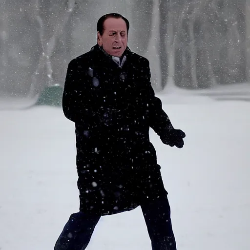 Prompt: Silvio Berlusconi covered in snow