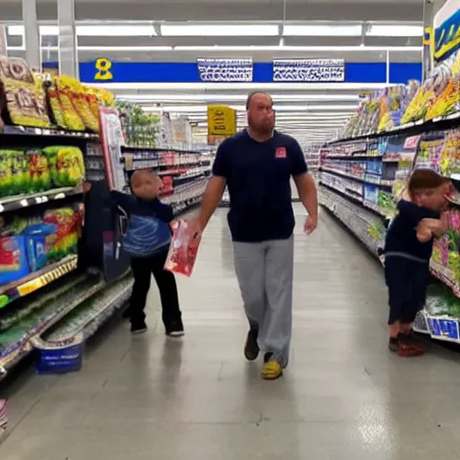 Image similar to determined man holds the automatic doors at Walmart open while straining and screaming and crowd looks on with awe