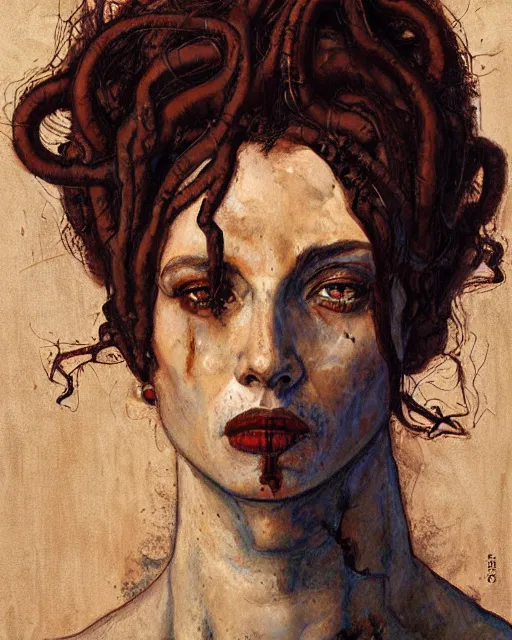 Image similar to portrait of medusa by greg rutkowski in the style of egon schiele