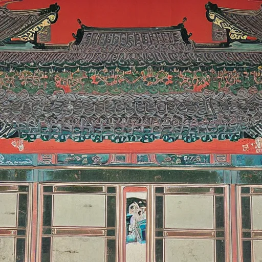 Prompt: wall painting of yongle palace,