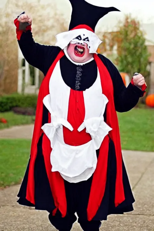 Image similar to scary obese jester halloween costume, best of halloweencostumes, man in a jester costume,