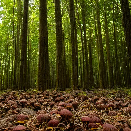 Image similar to the forest, the sun through the foliage, a lot of porcini mushrooms