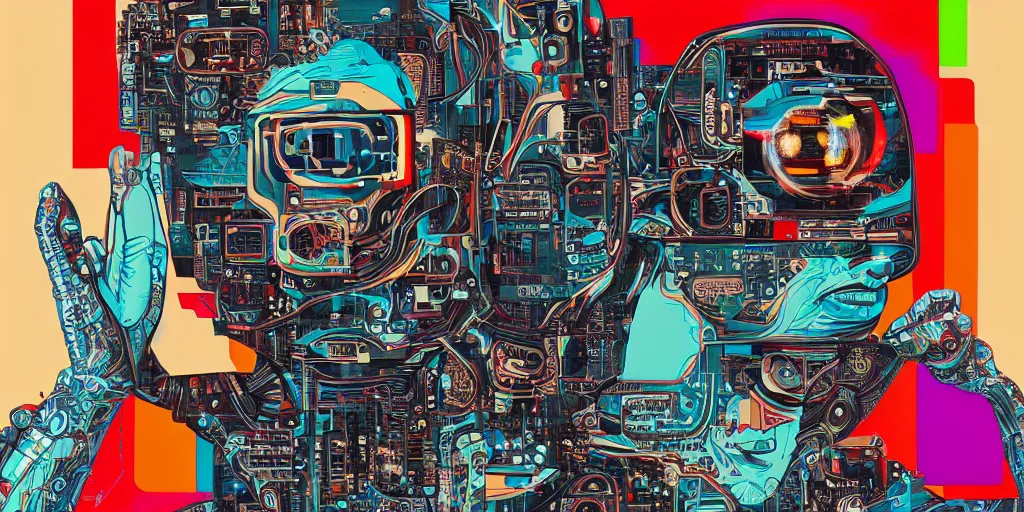 Prompt: portrait of computer & circuits, 8 k, by tristan eaton, trending on deviantart, face enhance, hyper detailed, minimalist, cybernetic, android, blade runner, full of colour, super detailed