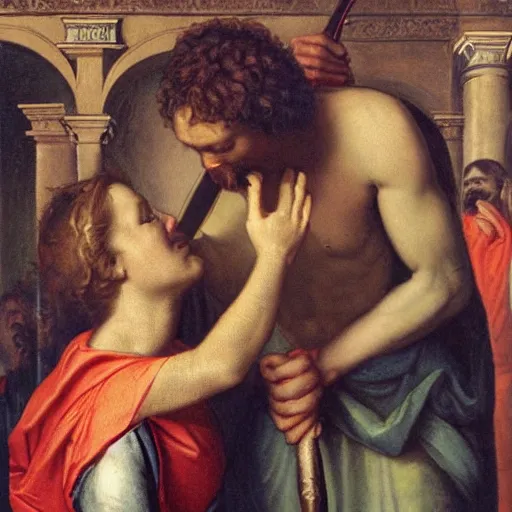 Image similar to David kissing Goliath