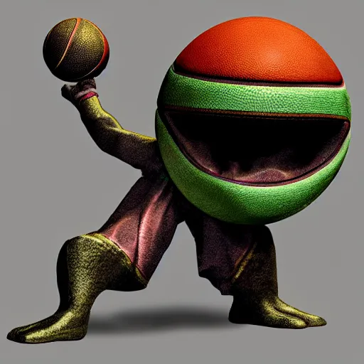 Image similar to a dungeons and dragons mimic shaped as a basketball, digital art