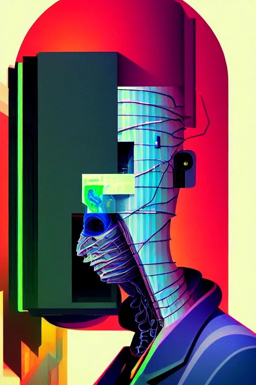 Image similar to trashcan hacker wearing oculus and digital glitch head edward hopper and james gilleard zdzislaw beksisnski higly detailed