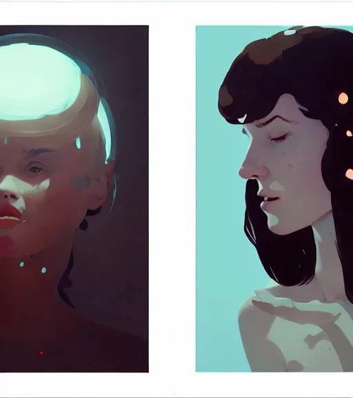 Prompt: portrait of a woman raised on the island face tatooes by atey ghailan, by greg rutkowski, by greg tocchini, by james gilleard, by joe fenton, by kaethe butcher, by craig mullins, dynamic lighting, gradient light blue, brown, blonde cream and white color scheme, grunge aesthetic