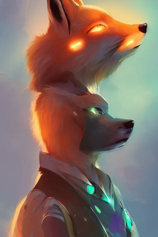 Image similar to a fox fursona, trending on artstation, by kawacy, furry art, digital art, cyberpunk, high quality, backlighting