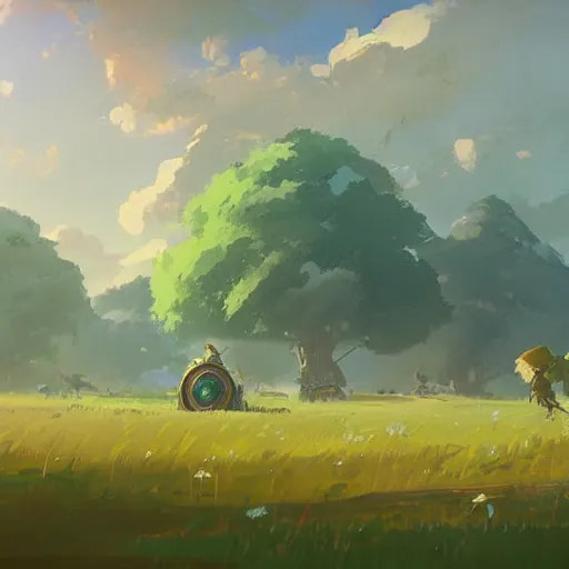 Image similar to landscape of a field. clean sharp digital art, environment concept art, by rossdraws, ghibli, breath of the wild, greg rutkowski