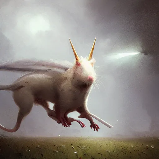 Image similar to hybrid of mouse and unicorn and rat, half unicorn - half mouse, digital art fantasy art, art by george stubbs, jakub rozalski, anton fadeev