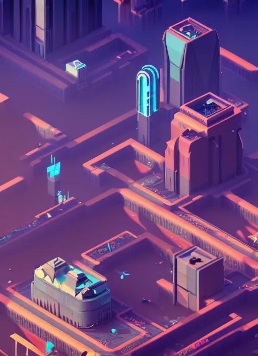 Image similar to a low poly isometric render of a cyberpunk city in the style of monument valley, intricate, elegant, smooth shading, soft lighting, illustration, simple, solid shapes, by magali villeneuve, jeremy lipkin and michael garmash, rob rey and kentaro miura style, octane render, zaha hadid