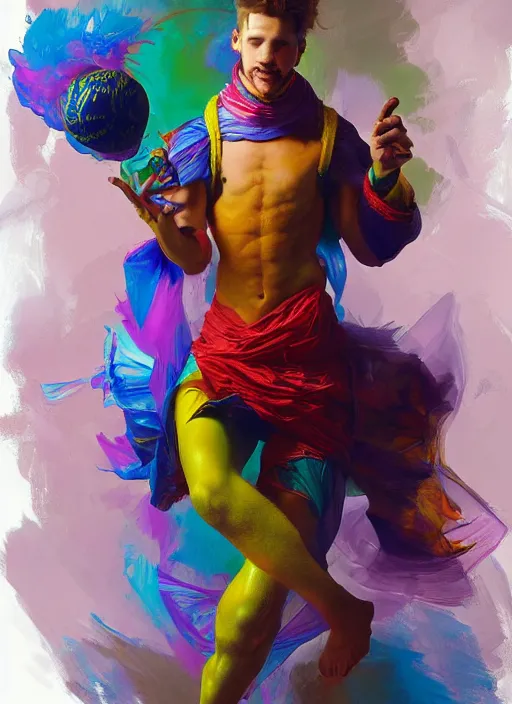 Image similar to digital _ painting _ of _ person juggling colourful _ by _ filipe _ pagliuso _ and _ justin _ gerard _ symmetric _ fantasy _ highly _ detailed _ realistic _ intricate _ port