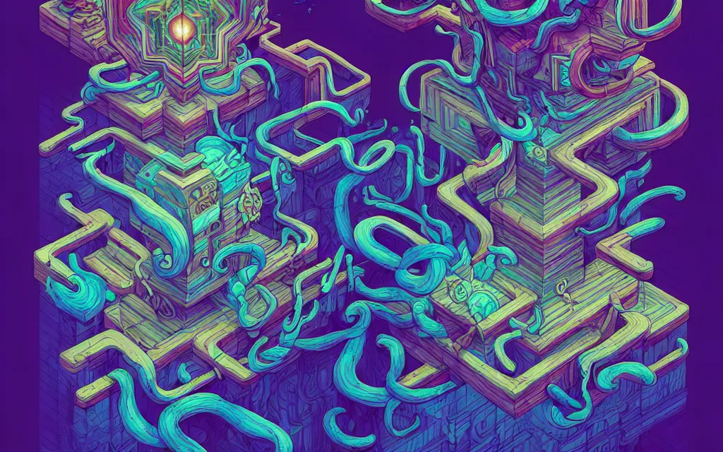 Image similar to arcane twisted turn of fate abstraction, centered award winning ink pen illustration, isometric abstract illustration by dan mumford, edited by craola, technical drawing by beeple and tooth wu, tiny details by artgerm and watercolor girl, symmetrically isometrically centered