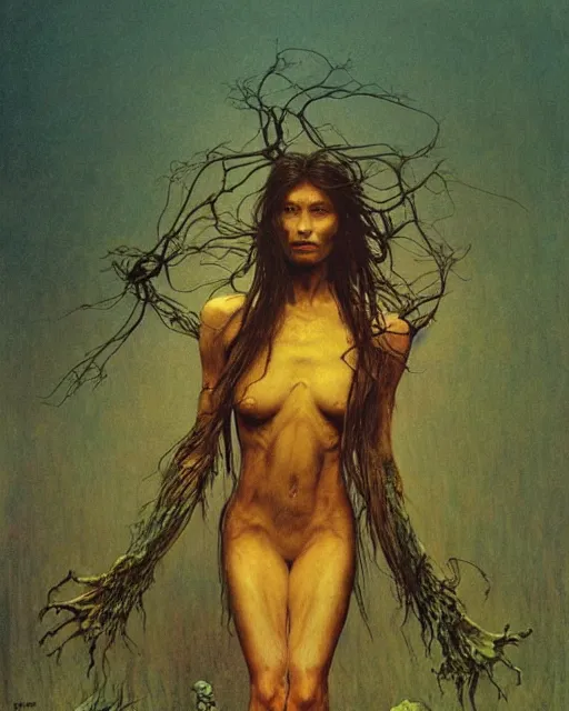 Prompt: the creature seen at the end of a human's life, painted by zdzislaw beksinski and artgerm and greg rutkowski and alphonse mucha
