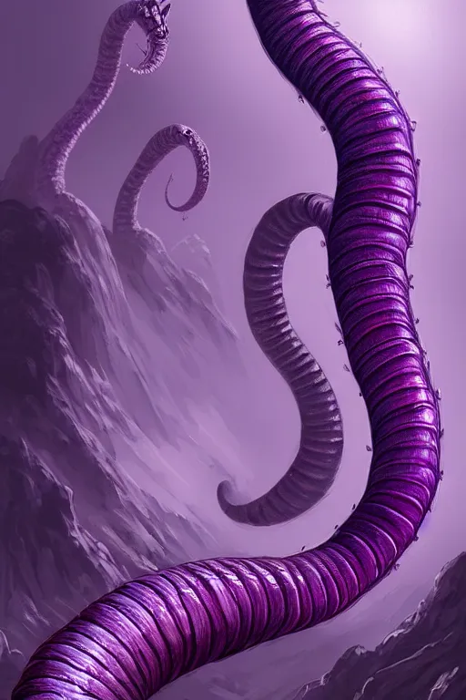 Image similar to giant purple worm is visible in the back, fantasy, intricate, elegant, highly detailed, digital painting, artstation, concept art, smooth, sharp focus, illustration, art by Jovan Delic