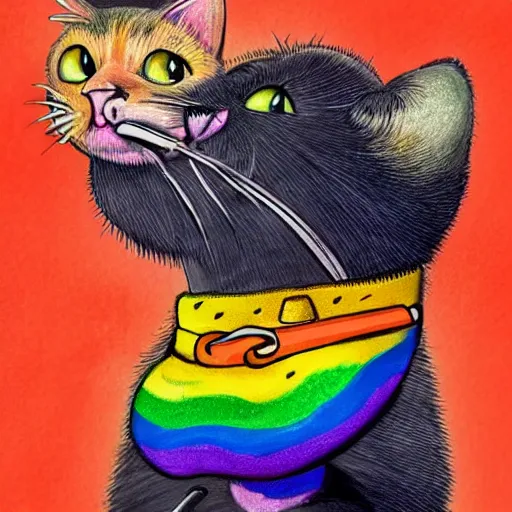 Image similar to a cute portrait of a flamboyantly gay cat with a smoking cigar in its mouth