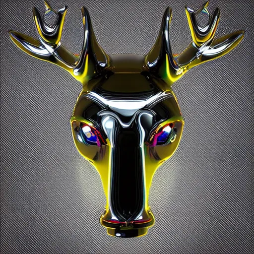 Image similar to chrome moose, glossy, metallic, neon, symmetrical, tribal patterns, realistic, unreal engine, octane, redshift, artstation, behance