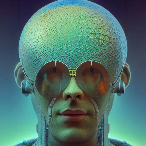 Image similar to realistic extremely detailed photo of an average man , retro futuristic , by beeple,Jean Delville, Amano, Yves Tanguy, Alphonse Mucha, Ernst Haeckel, Edward Robert Hughes, Roger Dean, rich moody colors, blue eyes,octane render,4k,f32